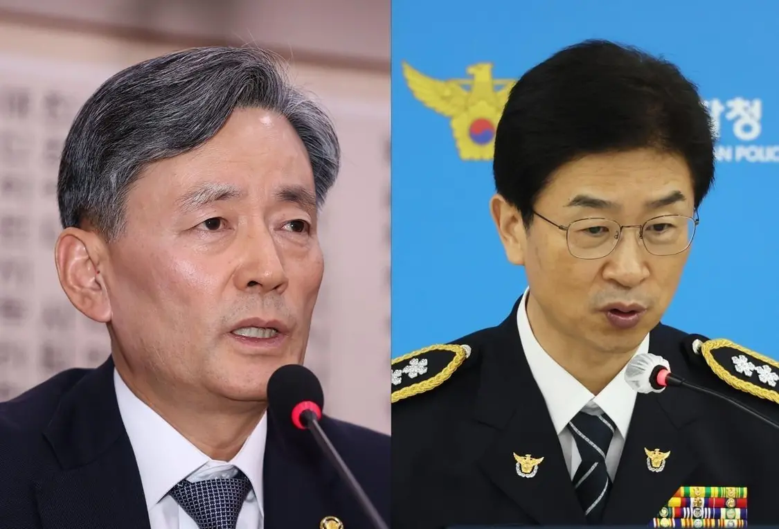 △韩国警察厅厅长赵志浩(左)和首尔警察厅厅长金峰植(右)